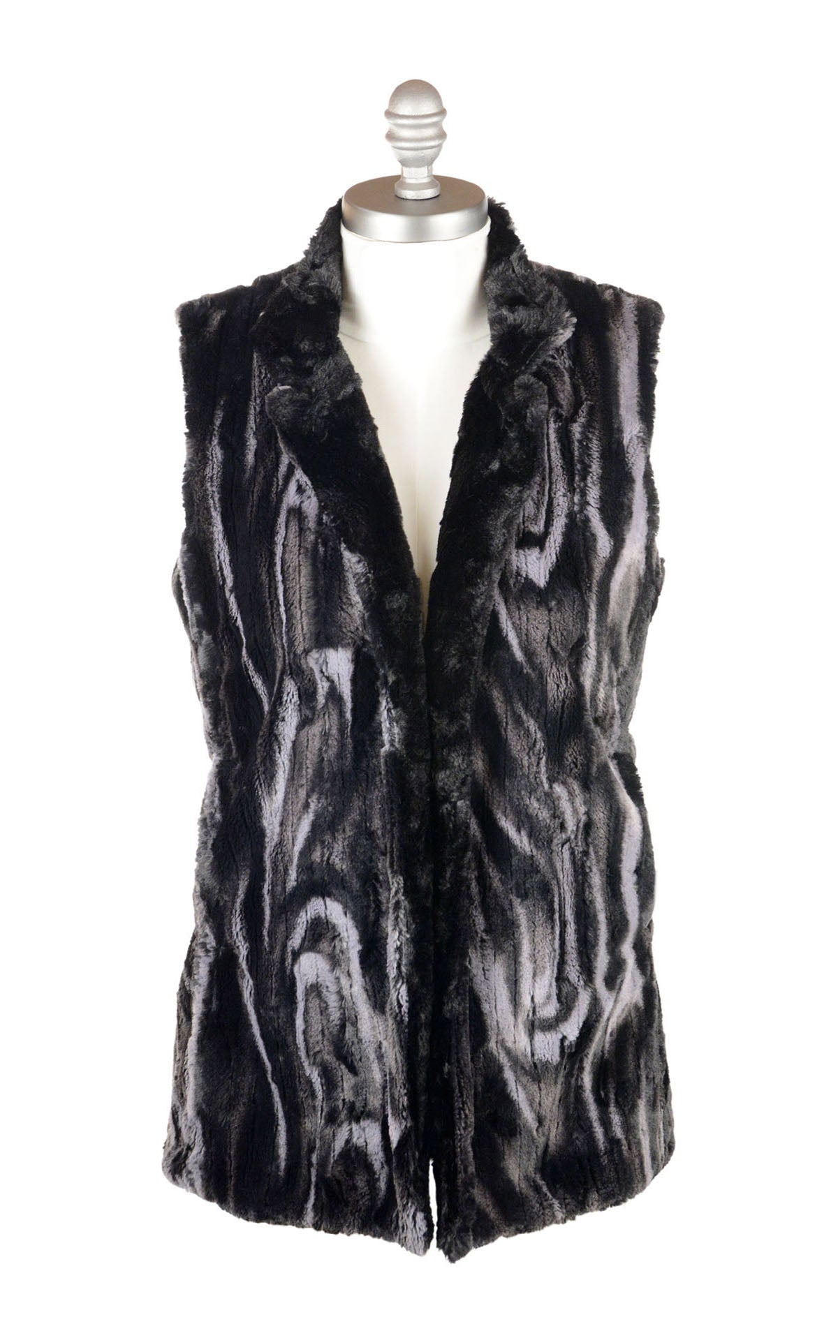 Mandarin Vest Short | Marble Dune Black Luxury Faux Fur lined Black | Handmade in Seattle WA USA by Pandemonium Millinery