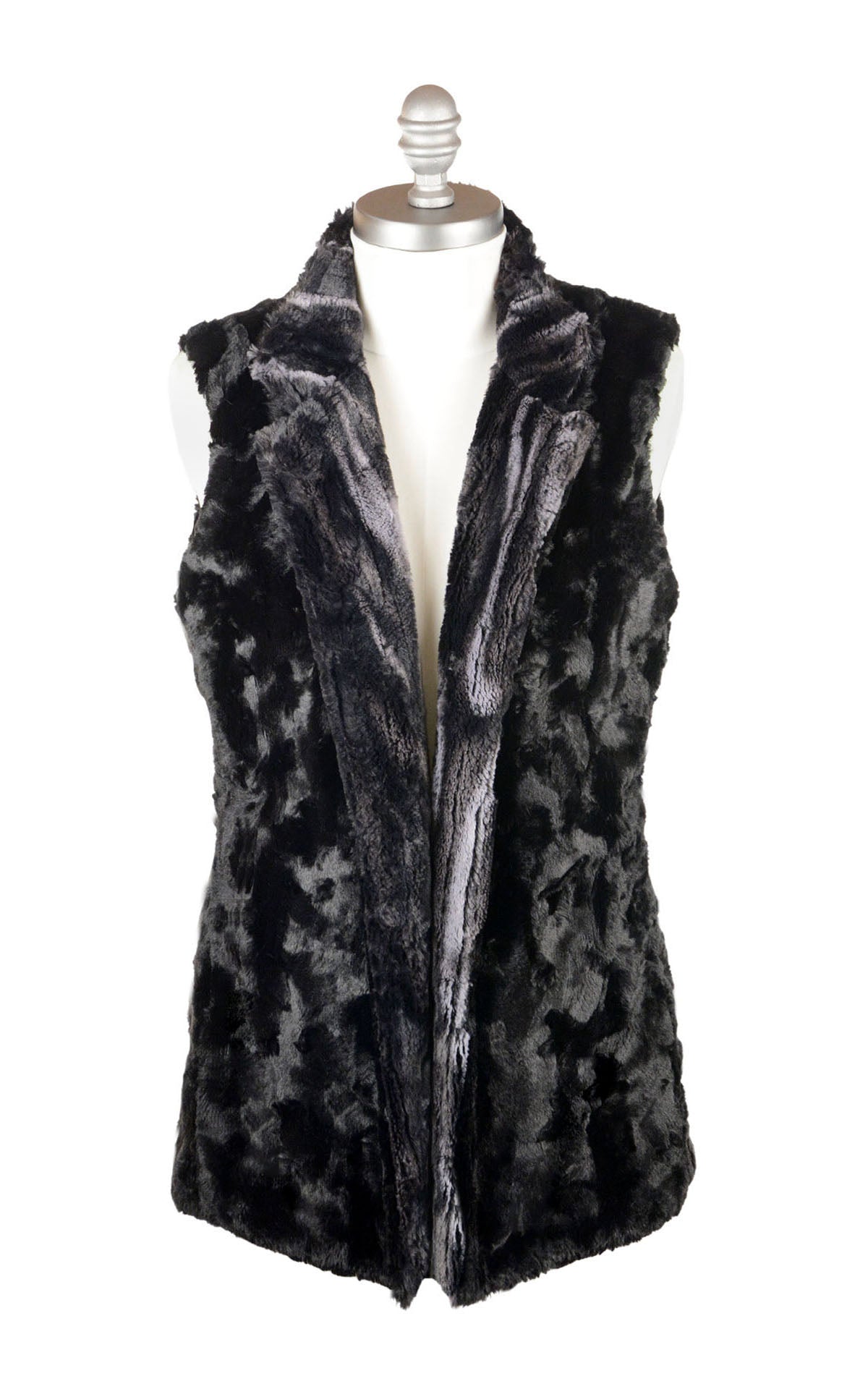 Mandarin Vest Short Reversed | Marble Dune Black Luxury Faux Fur lined Black | Handmade in Seattle WA USA by Pandemonium Millinery