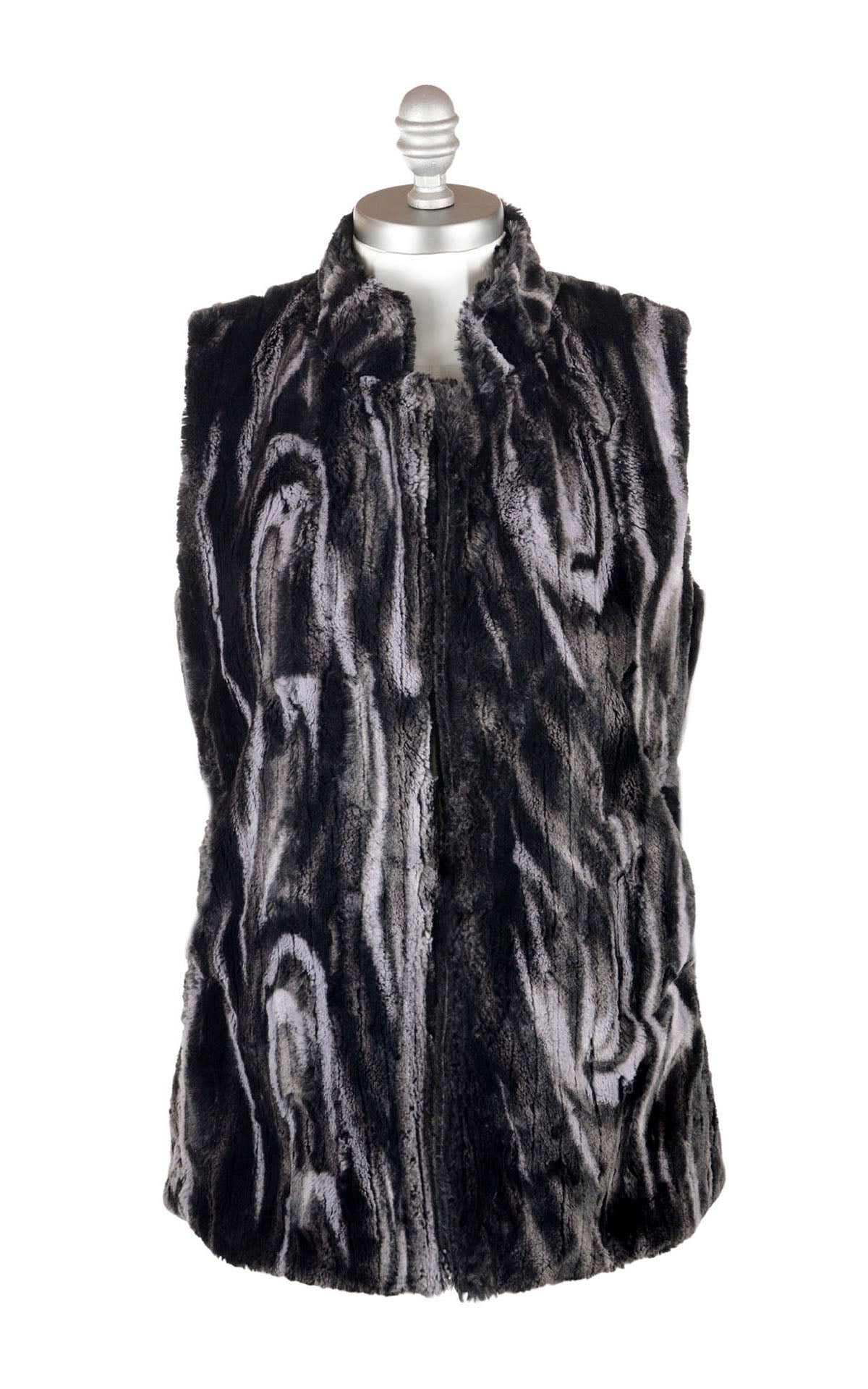 Mandarin Vest Short | Marble Dune Black Luxury Faux Fur | Handmade in Seattle WA USA by Pandemonium Millinery