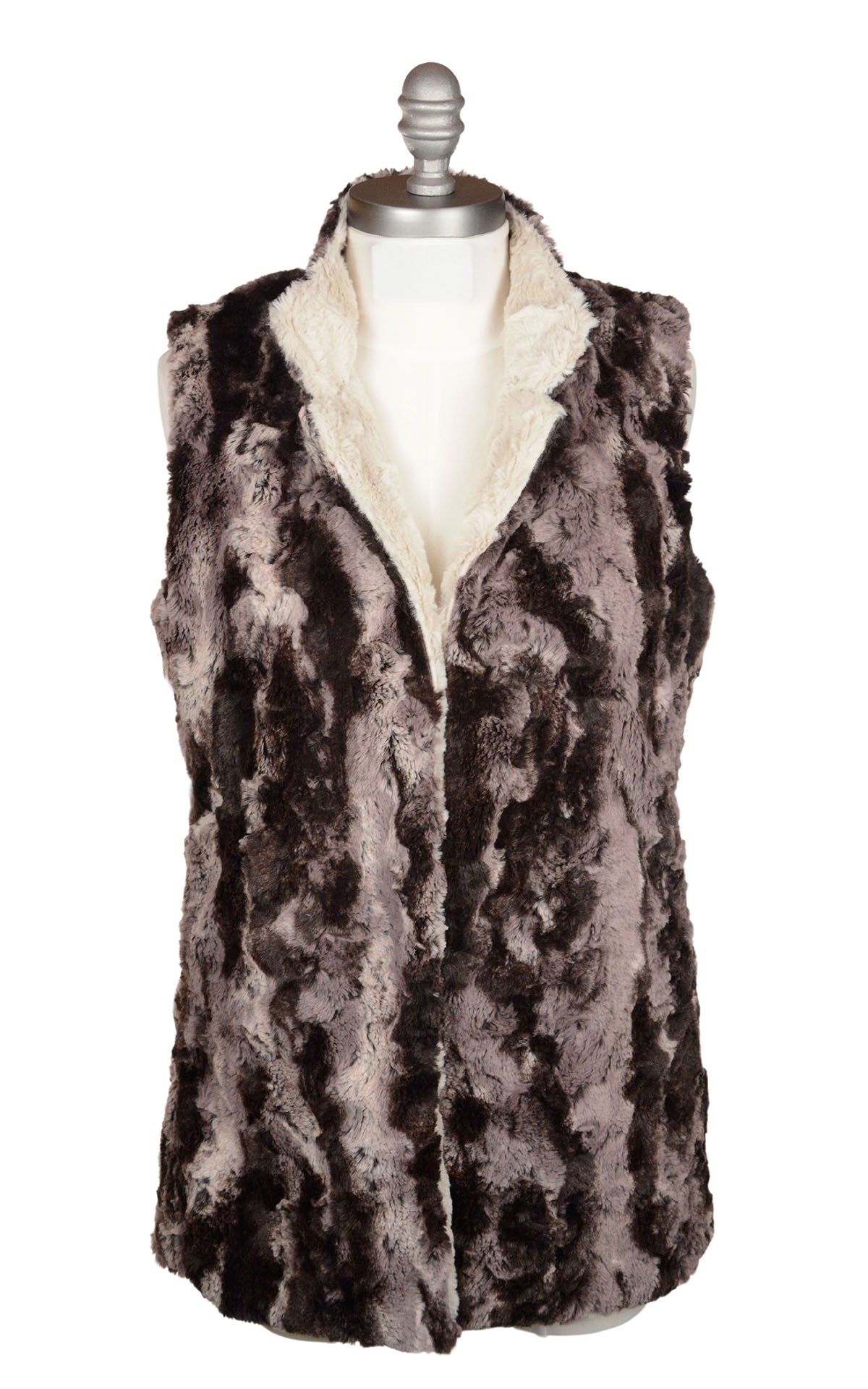 Mandarin Vest Short | Mocha Faux Fur with Cuddly  Sand | Handmade by Pandemonium Seattle | Slow Fashion USA