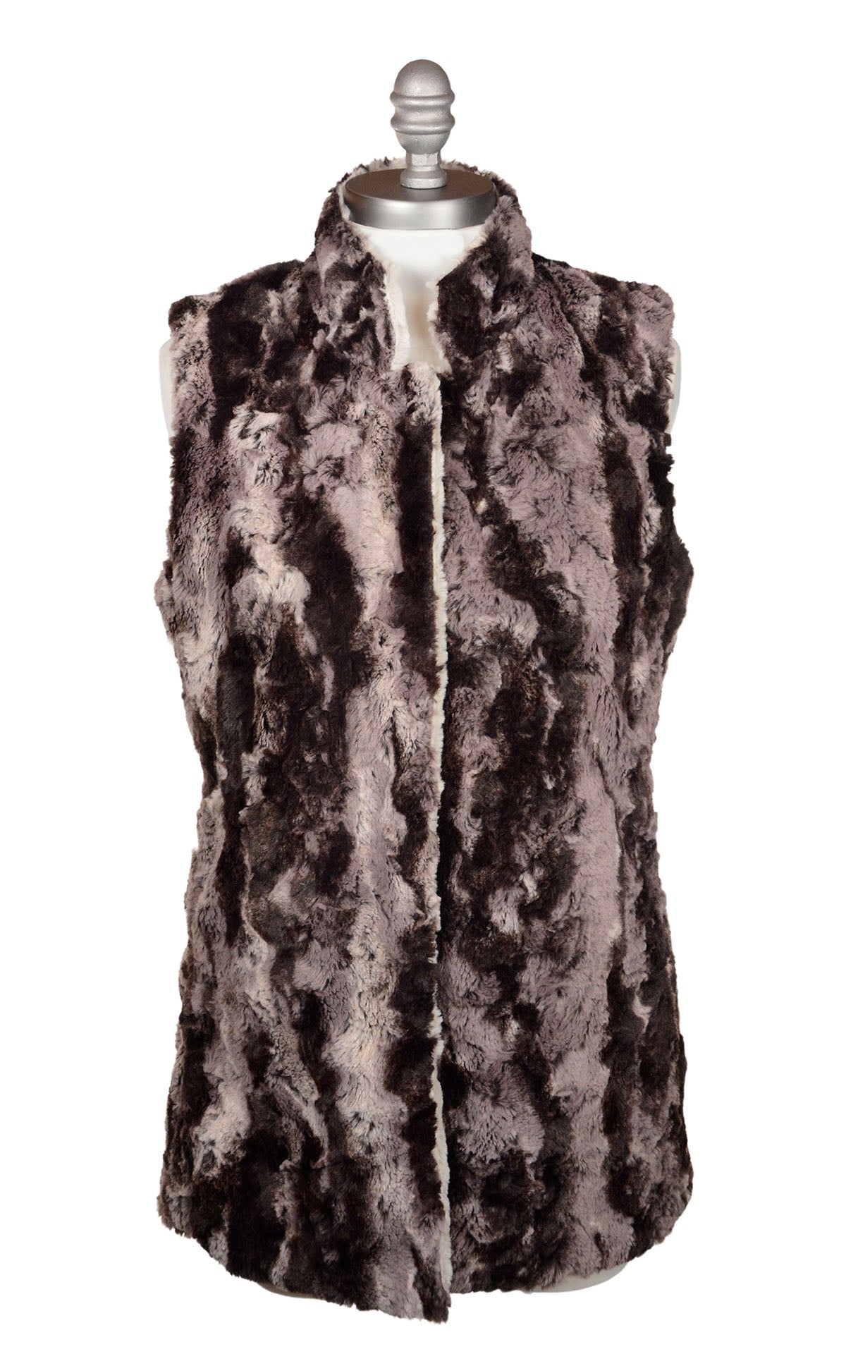 Mandarin Vest Short | Mocha Faux Fur with Cuddly  Sand | Handmade by Pandemonium Seattle | Slow Fashion USA