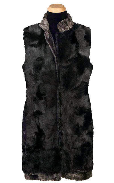 Mandarin Vest Long Reversed | Espresso Bean with Faux Fur and Cuddly Black Faux Fur | Handmade in Seattle WA | Pandemonium Millinery