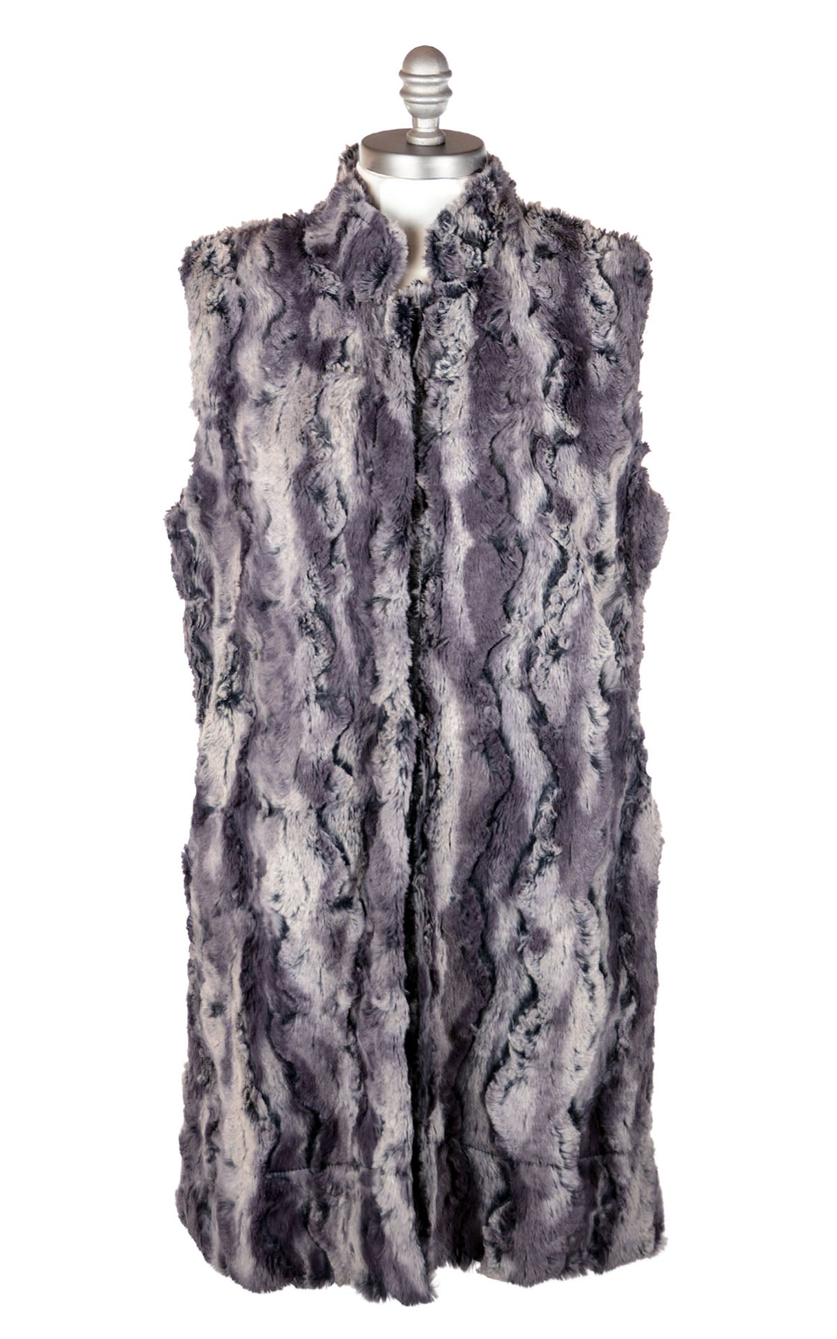 Mandarin Vest - Luxury Faux Fur in Muddy Waters with Cuddly Fur in Black (One Large Left!)