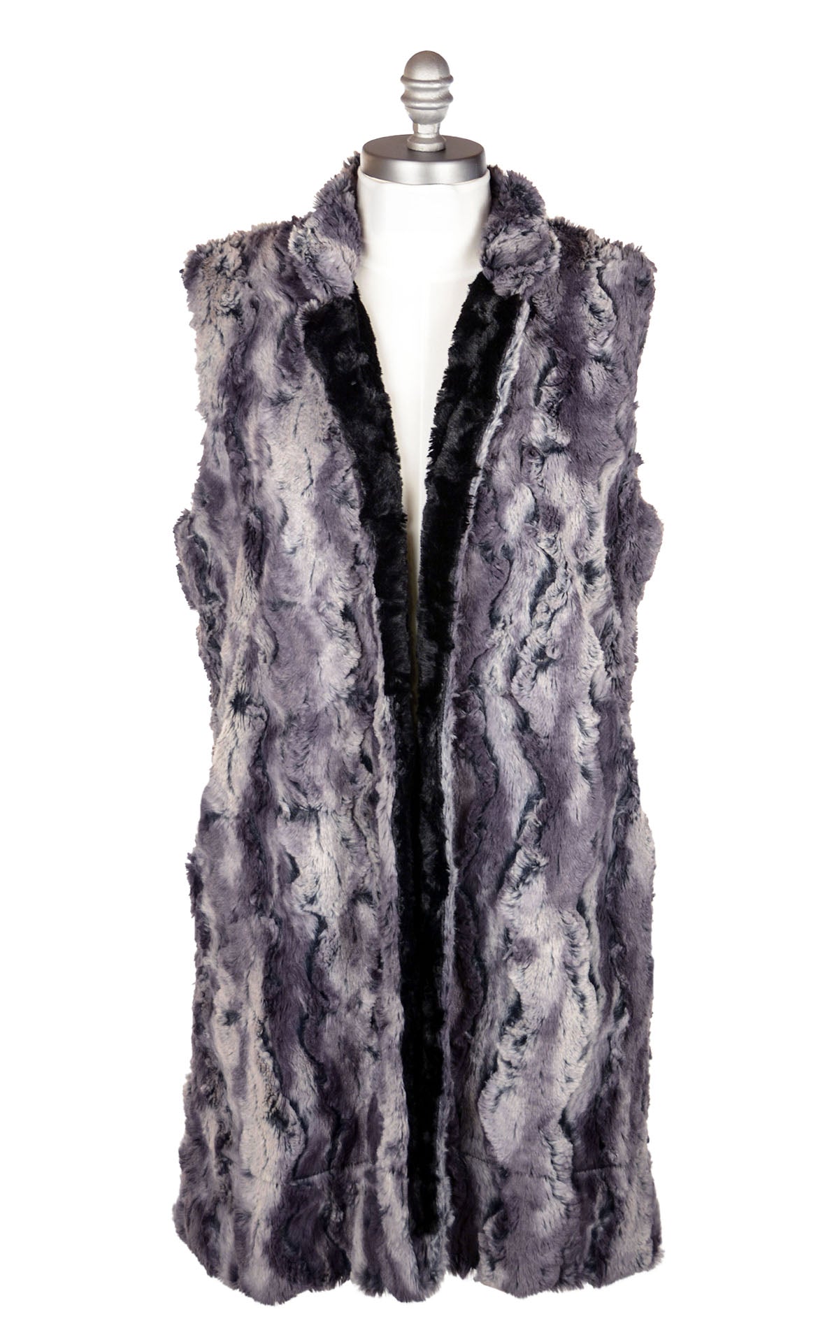 Mandarin Vest - Luxury Faux Fur in Muddy Waters with Cuddly Fur in Black (One Large Left!)
