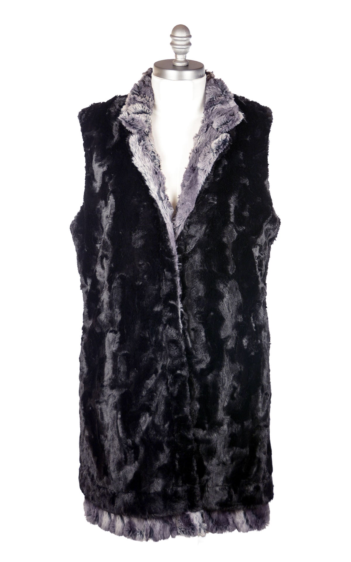 Mandarin Vest - Luxury Faux Fur in Muddy Waters with Cuddly Fur in Black (One Large Left!)