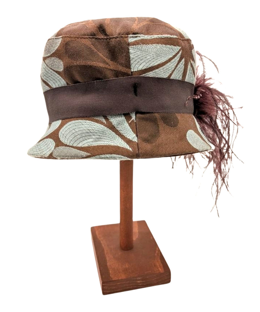 Back View of Maurice Bucket Style Hat in Bluestone Daisey in Blue and Brown | Handmade in Seattle WA | Pandemonium Seattle