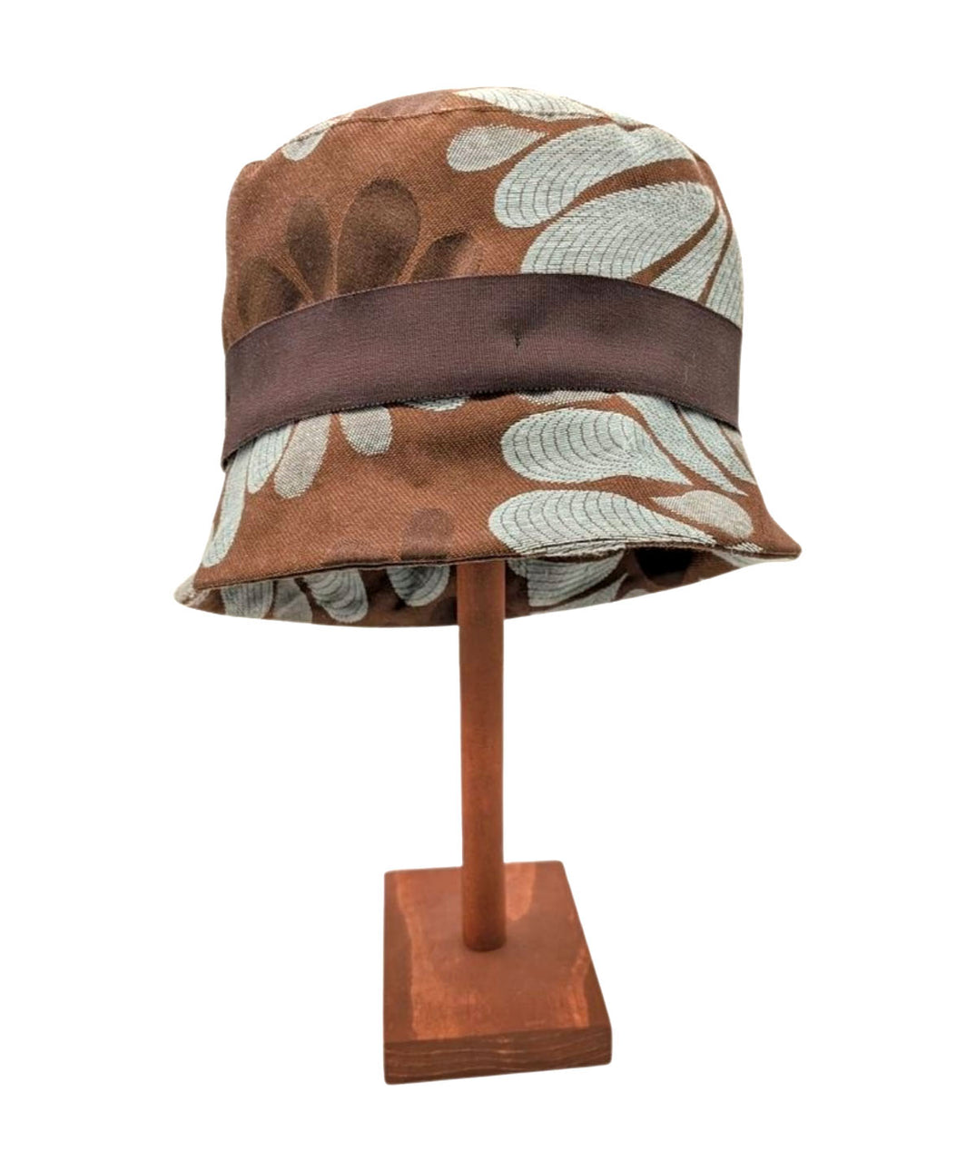 Maurice Bucket Style Hat in Bluestone Daisey in Blue and Brown with a Chocolate Grosgrain Band | Handmade in Seattle WA | Pandemonium Seattle