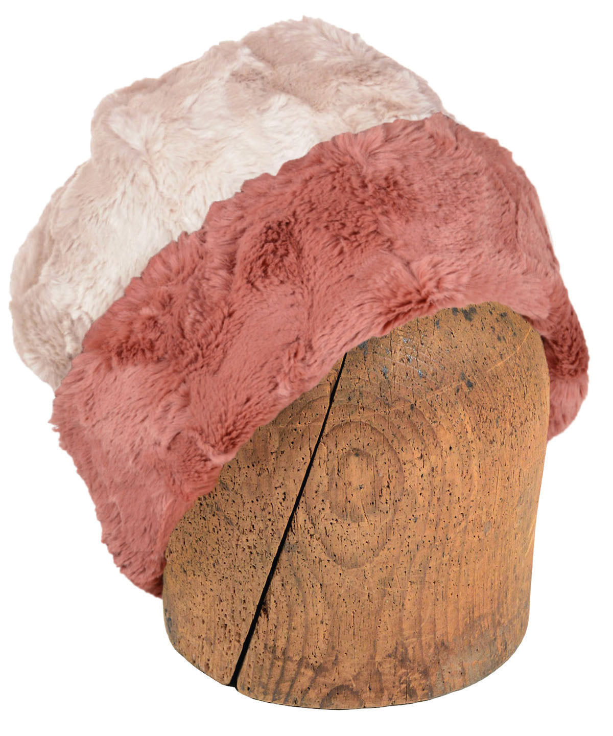 Men's Beanie Hat, Reversed | Cuddly Faux Fur in Copper River lined Sand | Handmade in Seattle WA by Pandemonium Millinery USA