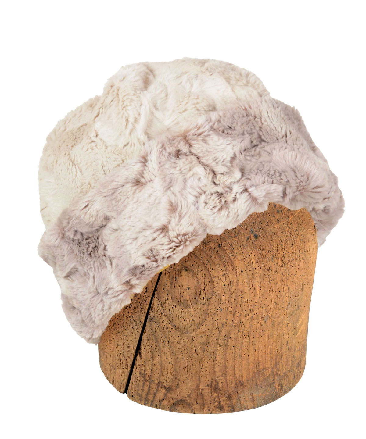 Men's Beanie Hat, Reversed | Luxury Faux Fur in Café Au Lait with Cuddly Sand | Handmade in Seattle WA by Pandemonium Millinery USA