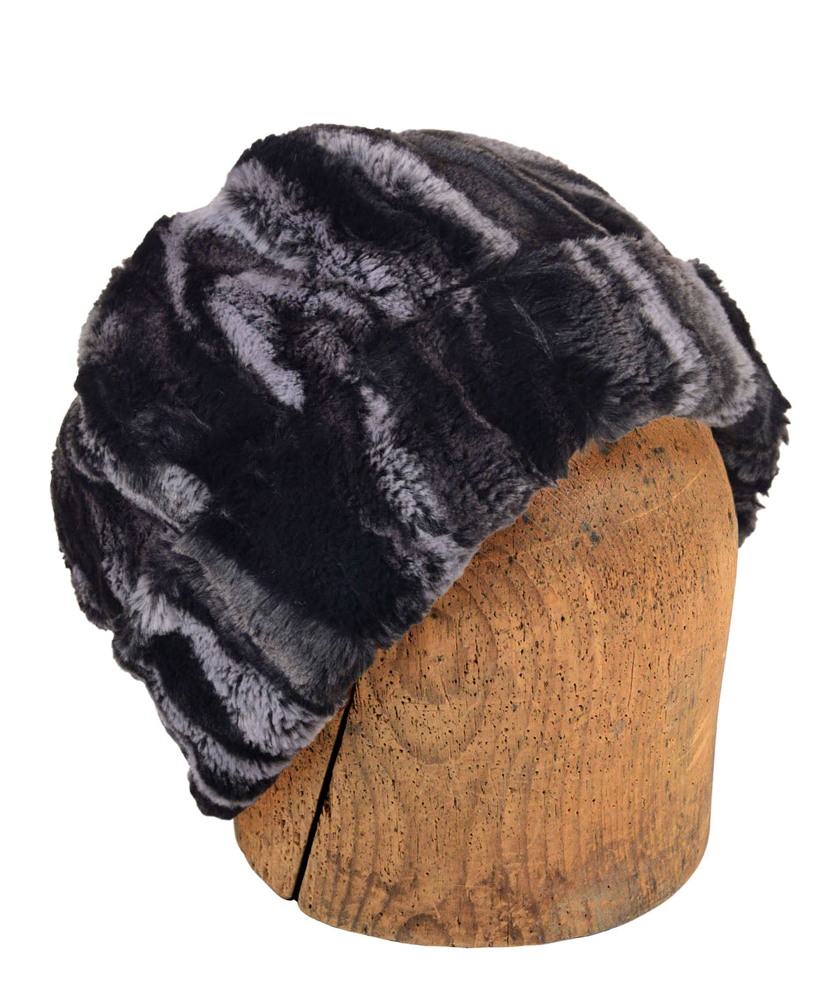 Men&#39;s Beanie Hat in Black Marble Dune Faux Fur handmade in Seattle WA USA by Pandemonium Millinery