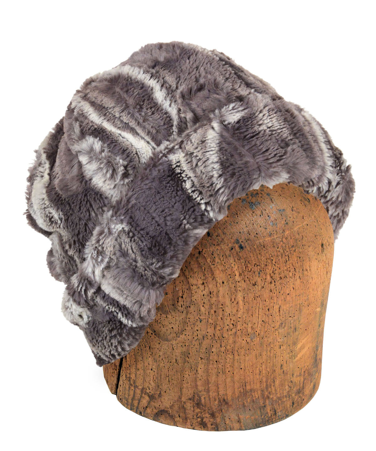 Men&#39;s Beanie Hat | Luxury Faux Fur in Gray Marble Dune | Handmade in Seattle WA by Pandemonium Millinery USA