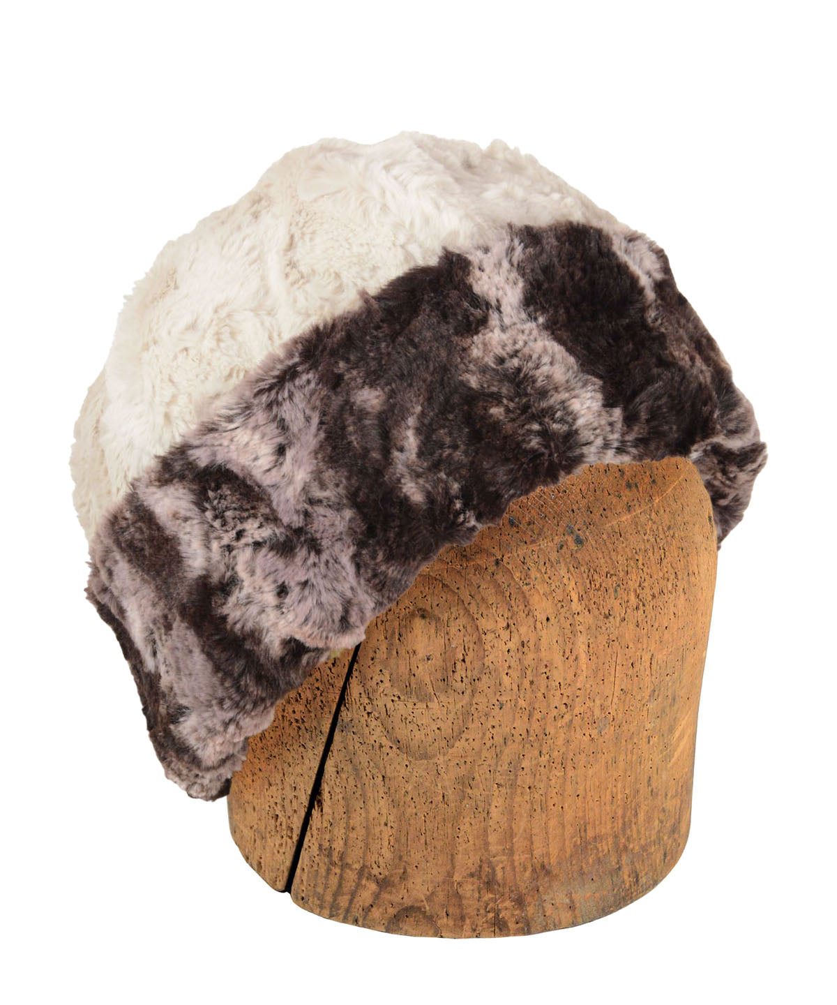 Men's Beanie Hat, Reversed | Luxury Faux Fur in Mocha with Cuddly Sand | Handmade in Seattle WA by Pandemonium Millinery USA