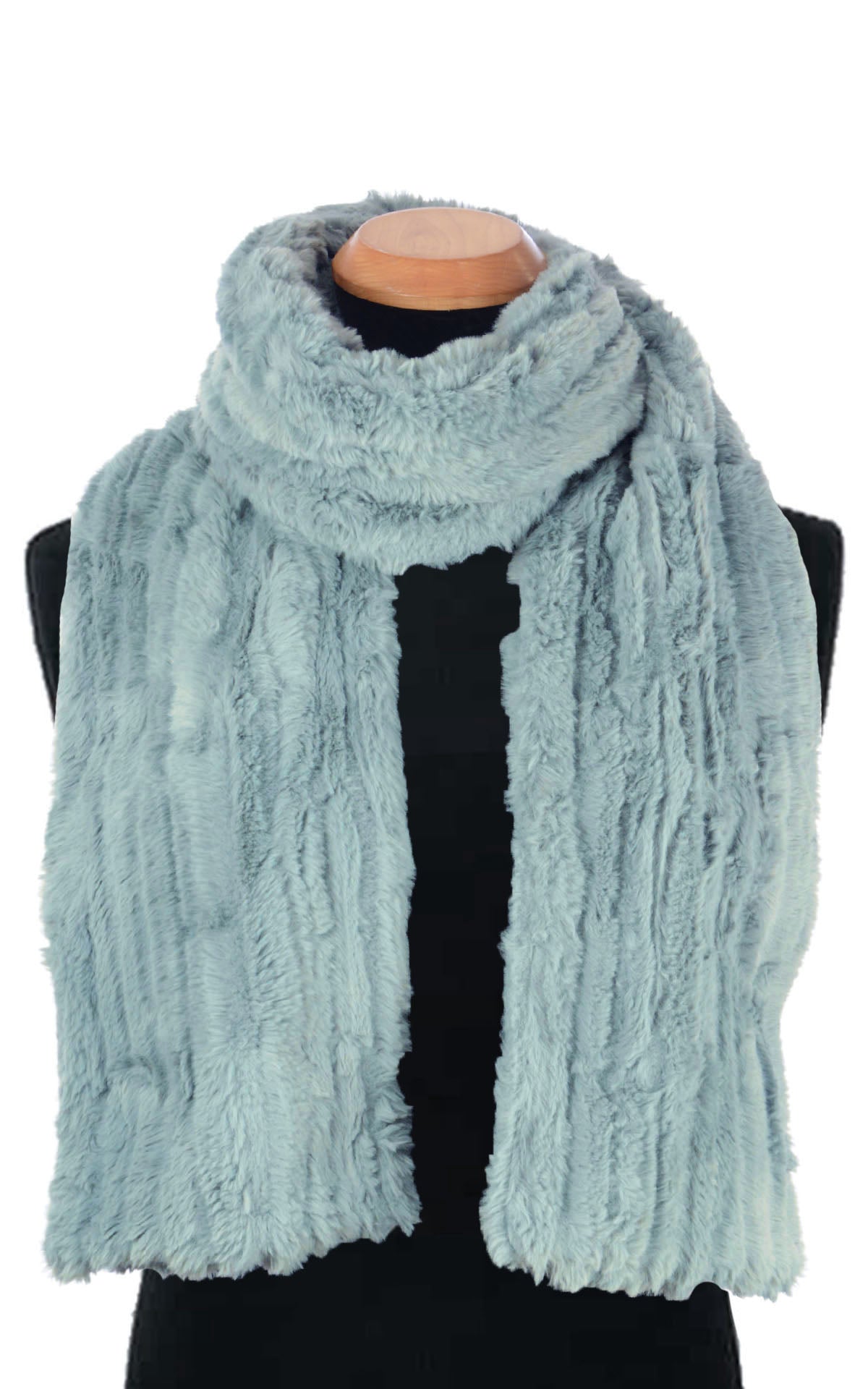 Model wearing Scarf | Cirrus in Blue Mist Faux Fur | Handmade in Seattle, WA, USA | By Pandemonium MIllinery