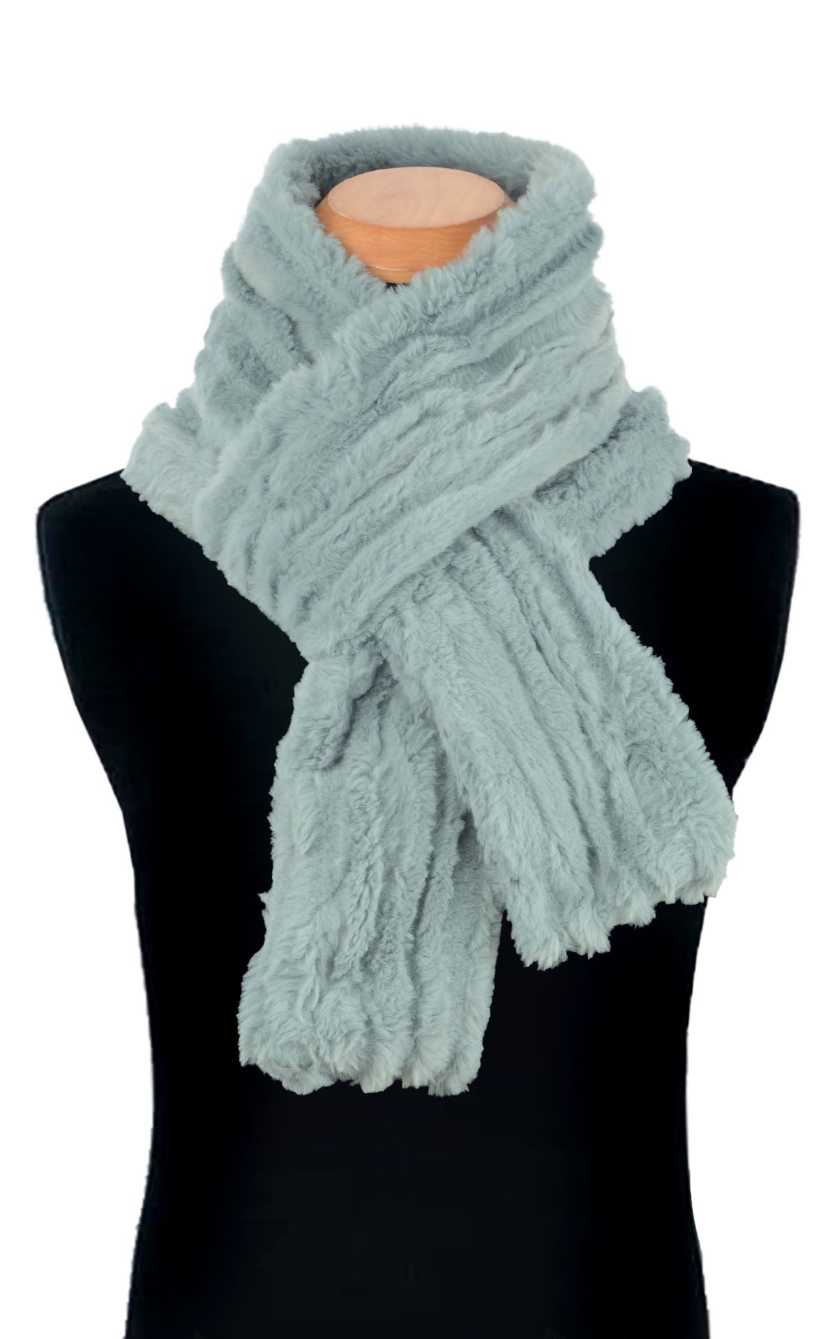 Men&#39;s Skinny Scarf | Cirrus Blue Mist Faux Fur | Shown in a Slip Knot | Handmade By Pandemonium | Seattle WA USA