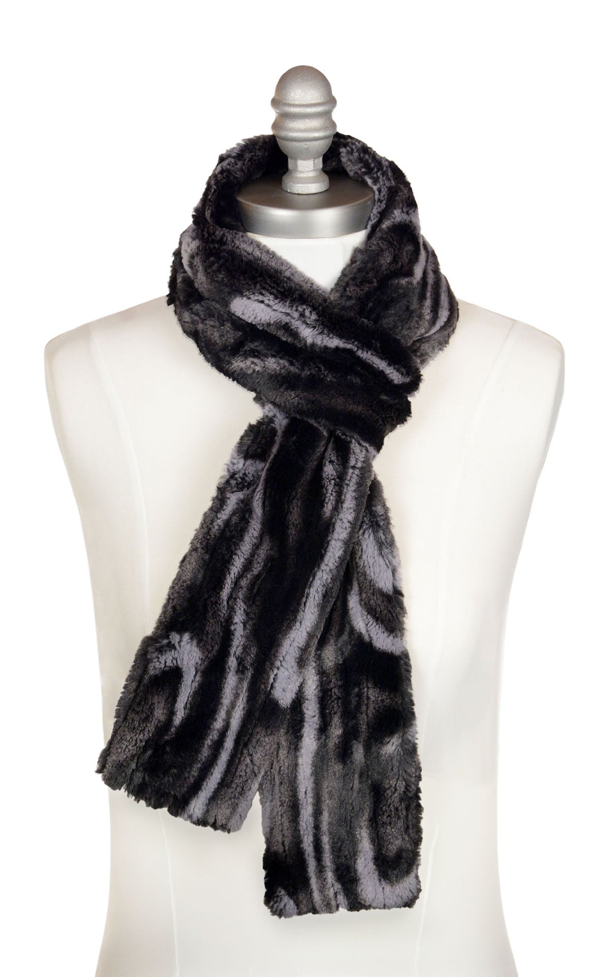 Men&#39;s Classic Skinny Scarf | Luxury Faux Fur Marble Dune in Black | Handmade in the USA by Pandemonium Seattle