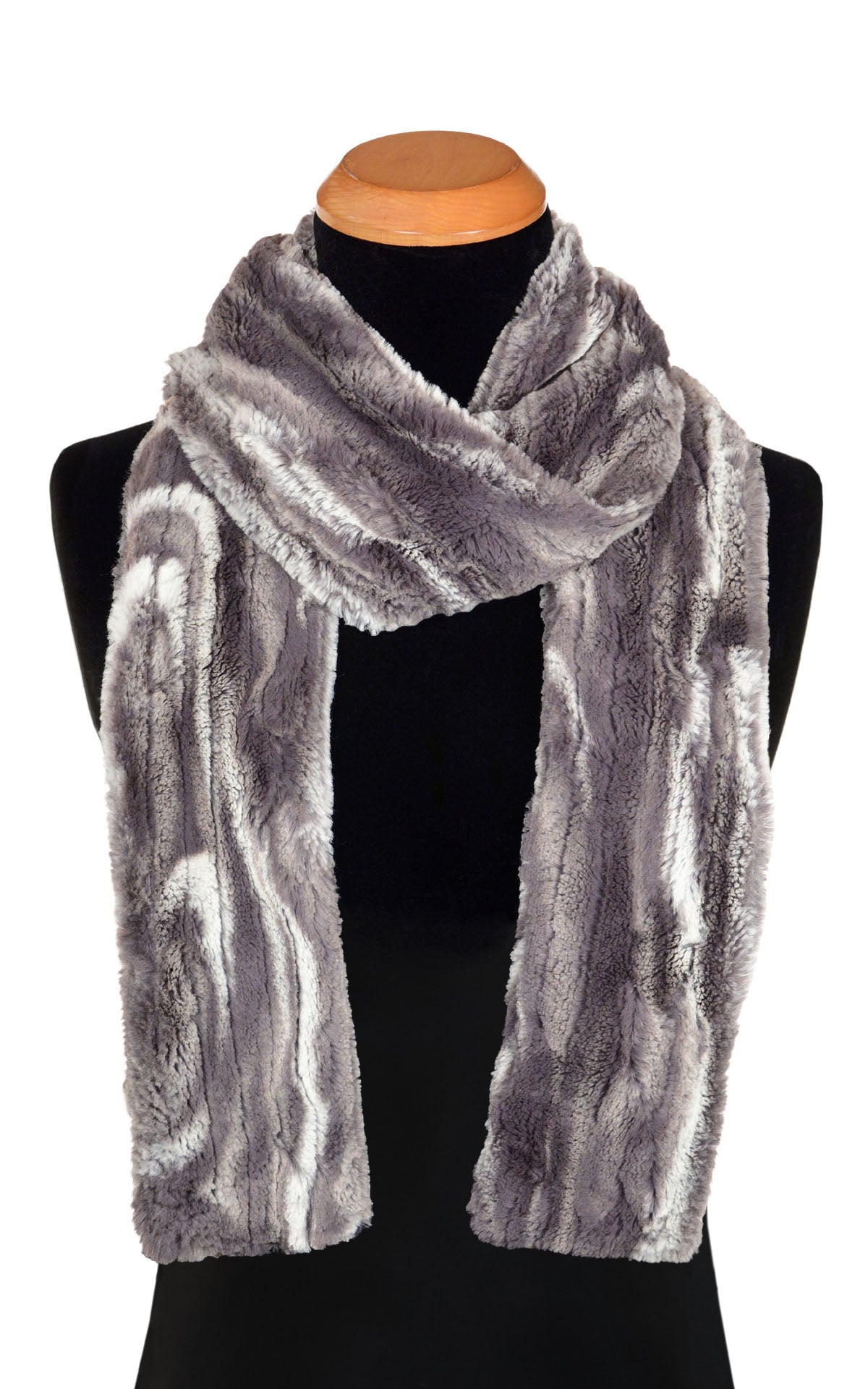 Men's Classic Skinny Scarf in Gray Marble Dune Faux Fur handmade in Seattle, WA USA by Pandemonium Millinery