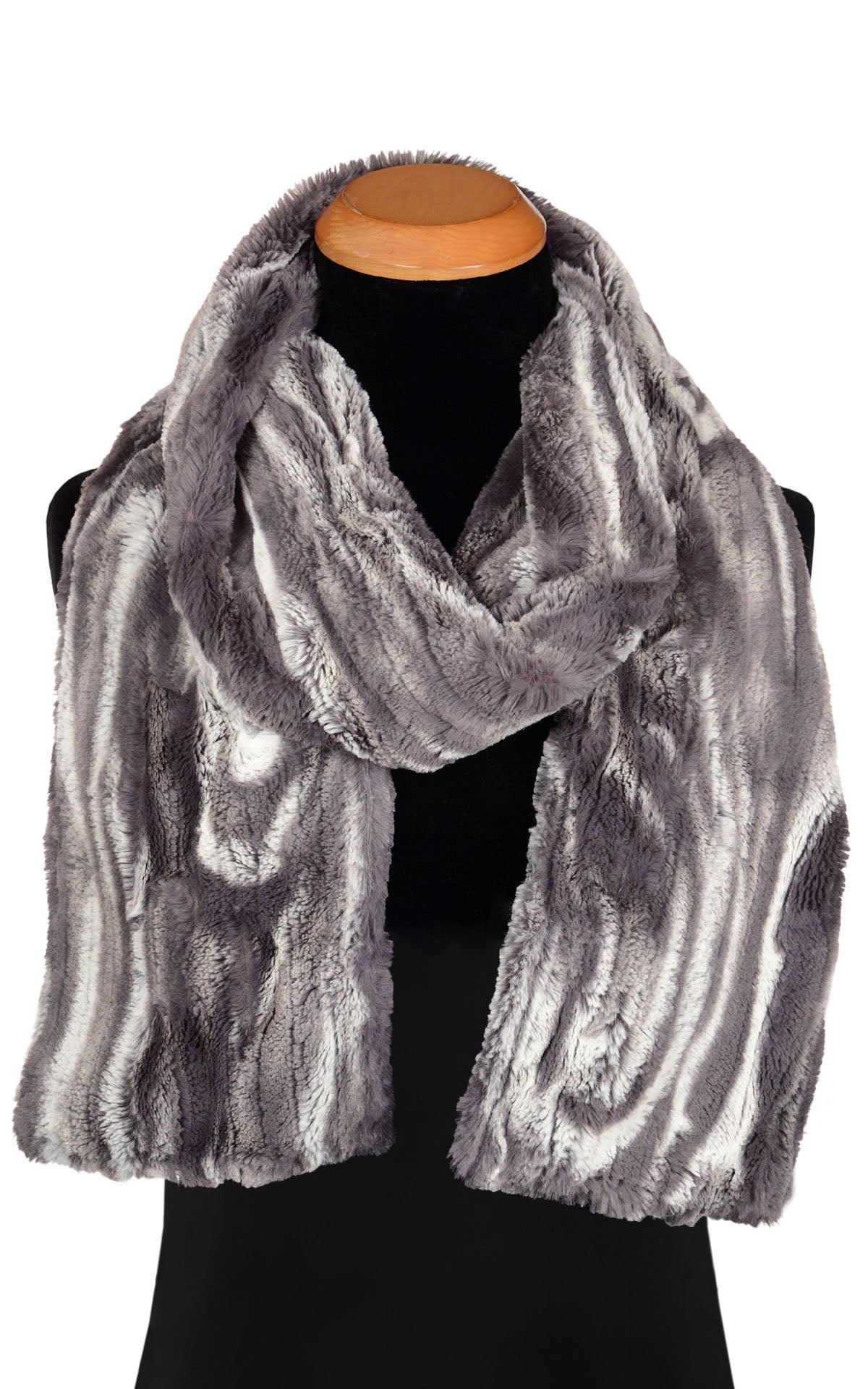 Men's Classic Standard Scarf in Gray Marble Dune Faux Fur handmade in Seattle, WA USA by Pandemonium Millinery