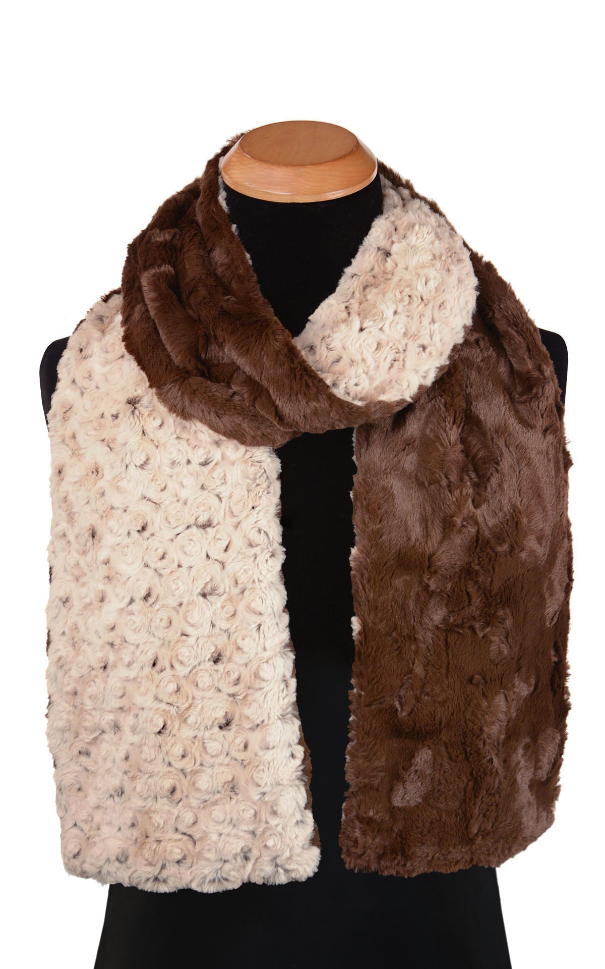 Classic Two-Tone Standard Size Scarf | Rosebud Faux Fur in Brown with Cuddly Chocolate | handmade in Seattle WA USA by Pandemonium Millinery