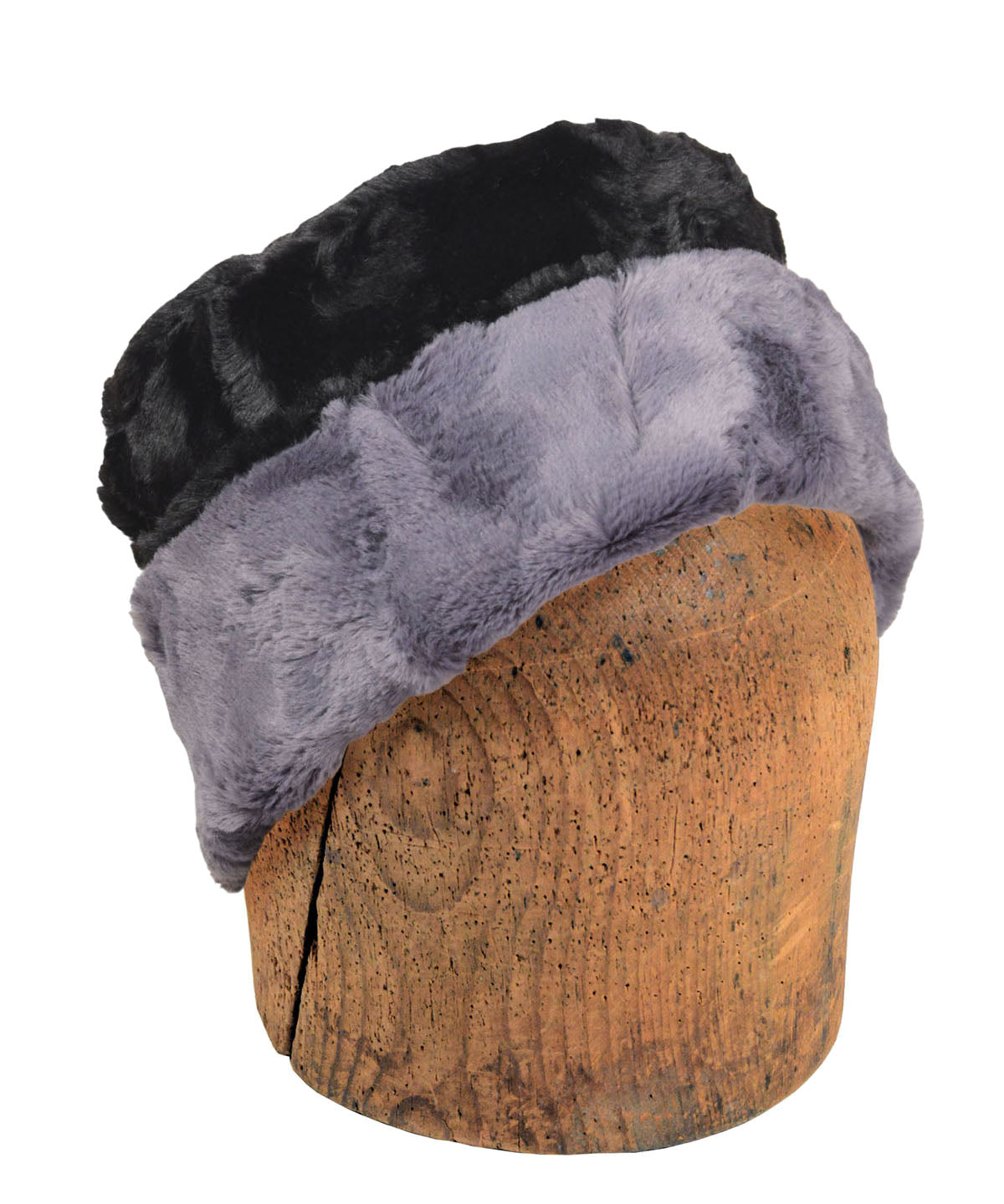 Men's Cuffed Pillbox, reverse | Cuddly Faux Fur in Cool Gray with Black| handmade Seattle, WA USA by Pandemonium Millinery