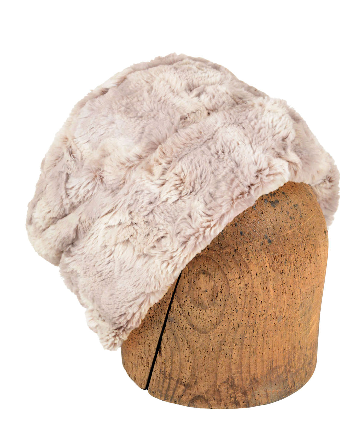 Men&#39;s Cuffed Pillbox worn full | Luxury Faux Fur in Café Au Lait | Handmade in Seattle WA by Pandemonium Millinery USA