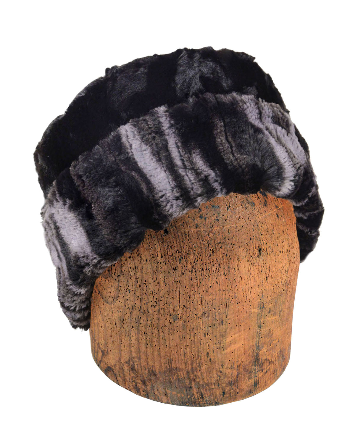 Men&#39;s Cuffed Pillbox in Black Marble Dune Faux Fur with Cuddly Black handmade in Seattle, WA USA by Pandemonium Millinery