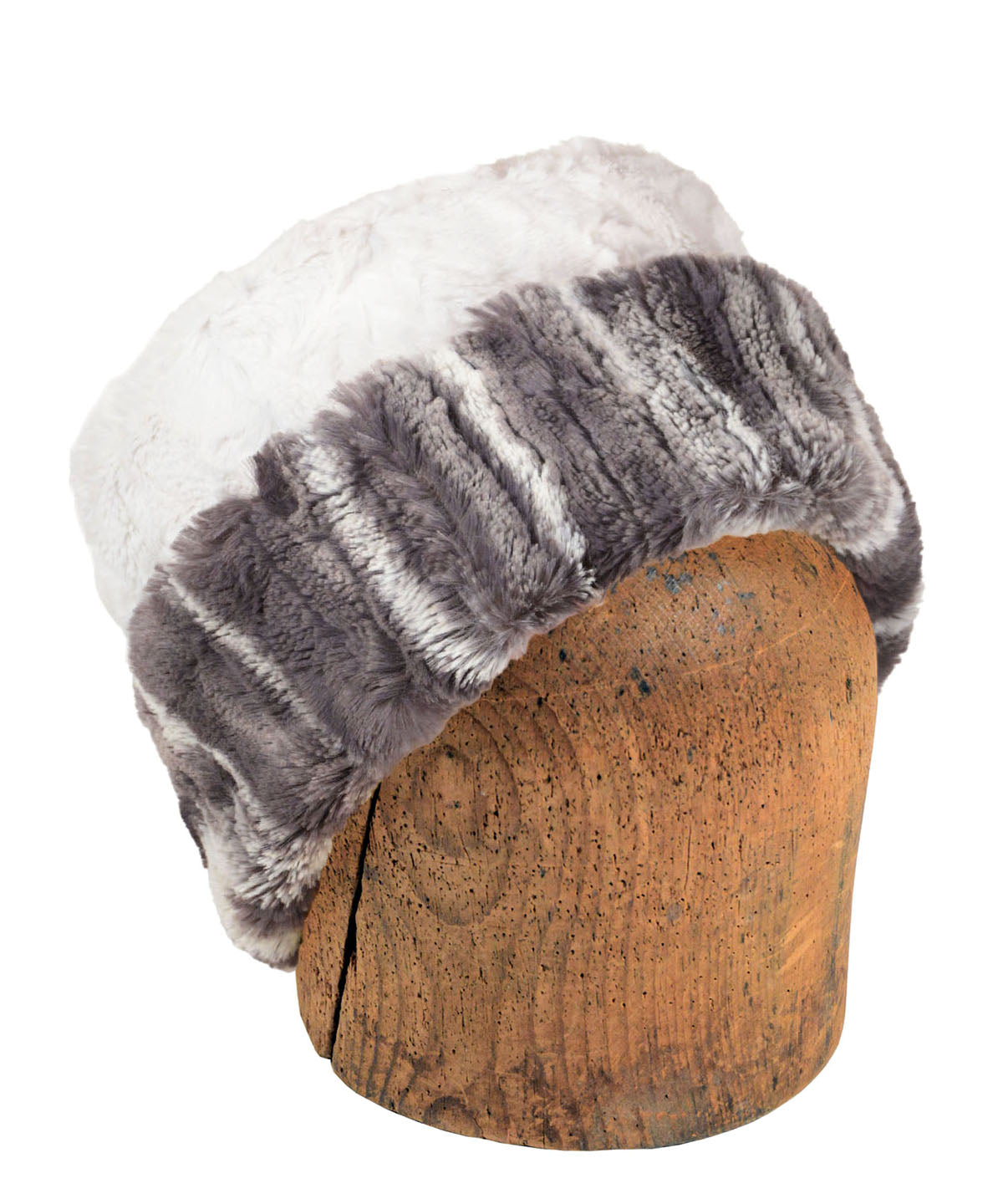 Men&#39;s Two Tone Cuffed Pillbox, reversed | Luxury Faux Fur in Gray Marble Dune with Cuddly Ivory | Handmade in Seattle WA by Pandemonium Millinery USA