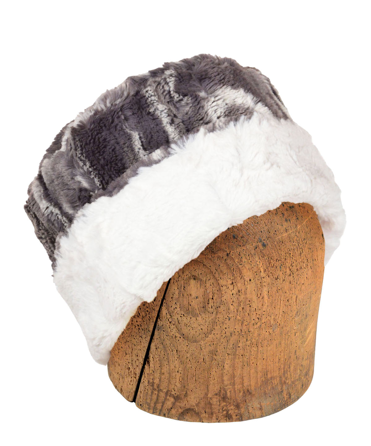 Men's Cuffed Pillbox in Gray Marble Dune Faux Fur with Cuddly Ivory handmade in Seattle, WA USA by Pandemonium Millinery