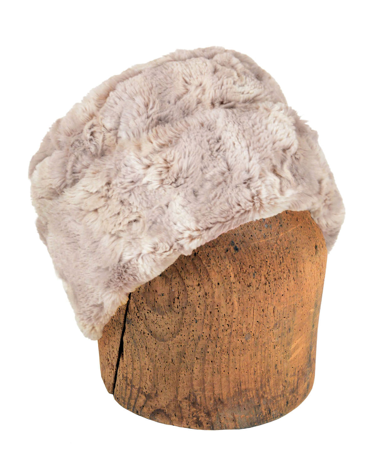 Men's Cuffed Pillbox worn full | Luxury Faux Fur in Café Au Lait | Handmade in Seattle WA by Pandemonium Millinery USA