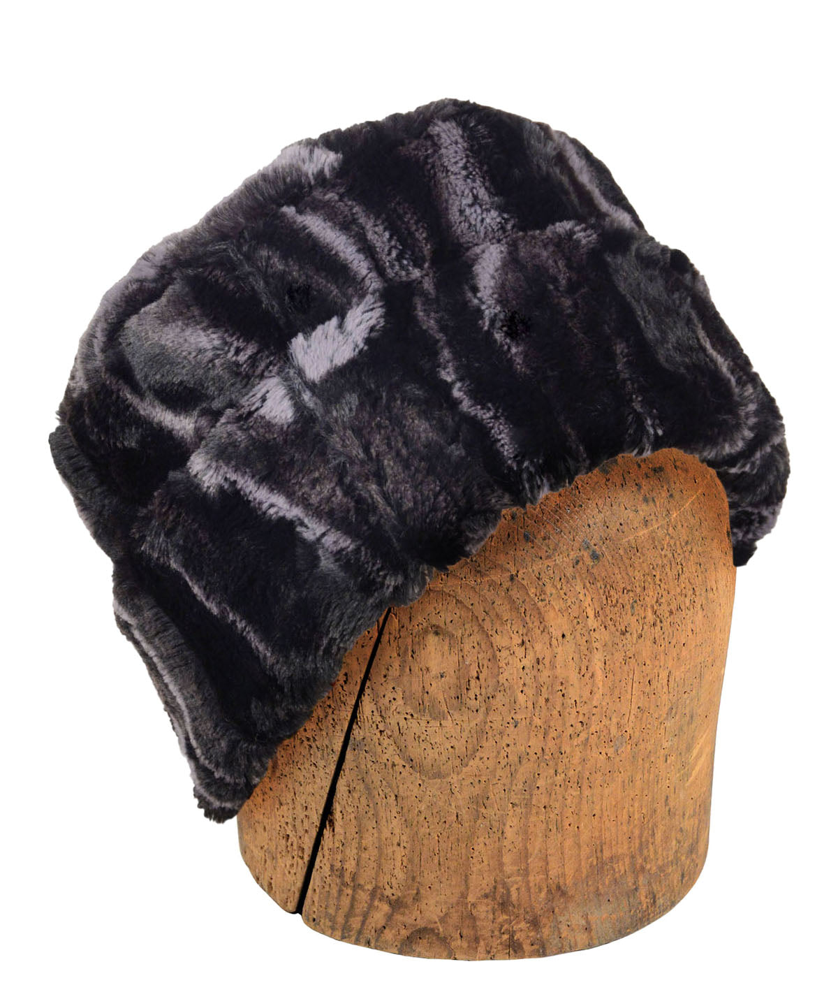 Men&#39;s Cuffed Pillbox in Black Marble Dune Faux Fur handmade in Seattle, WA USA by Pandemonium Millinery