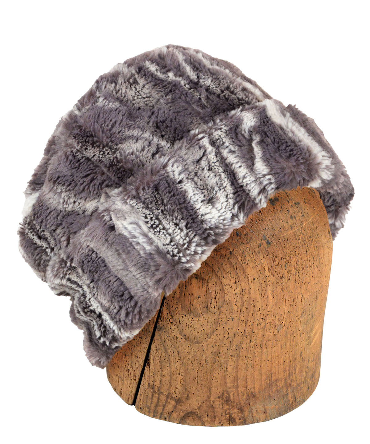 Men&#39;s Cuffed Pillbox, Full | Luxury Faux Fur in Gray Marble Dune | Handmade in Seattle WA by Pandemonium Millinery USA