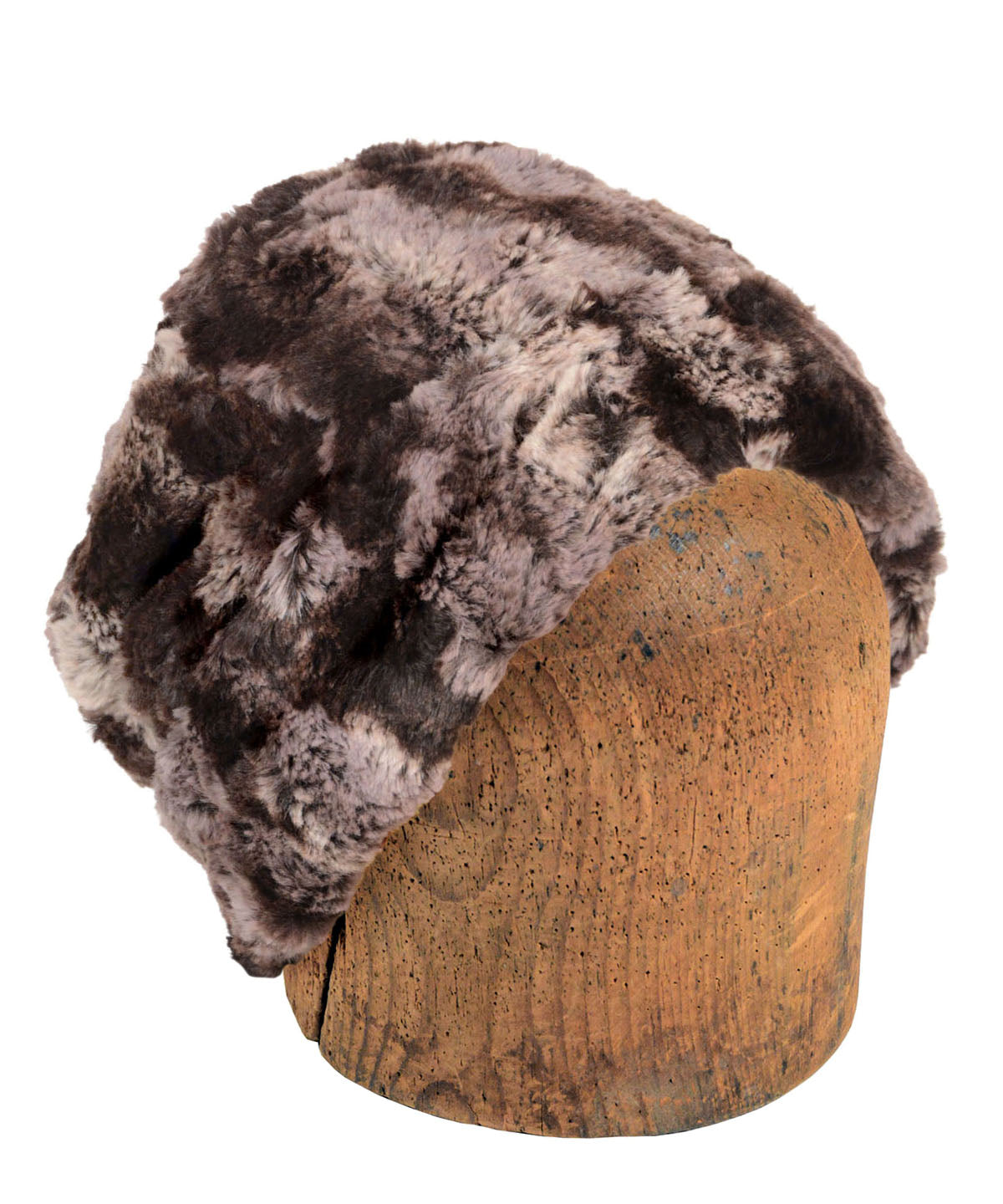 Men&#39;s Cuffed Pillbox worn full | Luxury Faux Fur in Mocha | Handmade in Seattle WA by Pandemonium Millinery USA