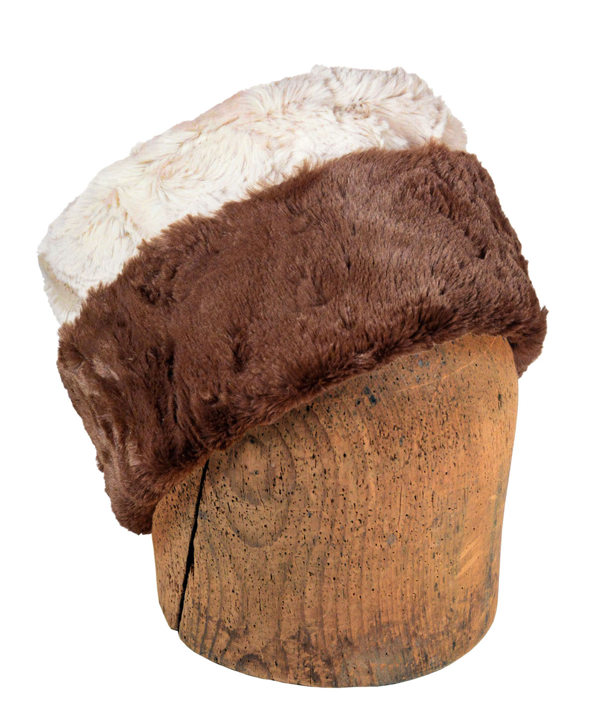 Men's Cuffed Pillbox | Cuddly Faux Fur in Sand with Chocolate | handmade Seattle, WA USA by Pandemonium Millinery