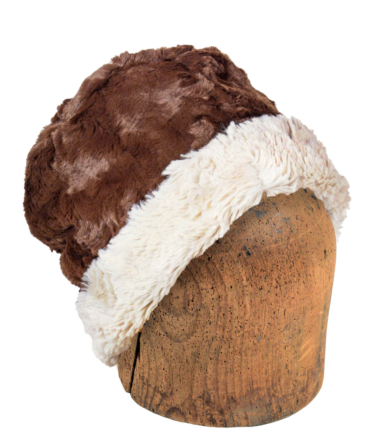 Men's Cuffed Pillbox, reversed | Cuddly Faux Fur in Sand with Chocolate | handmade Seattle, WA USA by Pandemonium Millinery