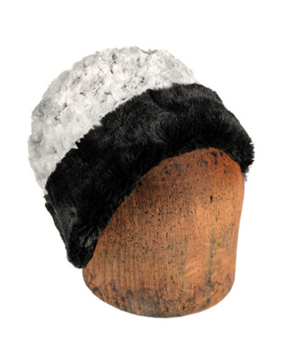 Men's Two-Tone Cuffed Pillbox | Rosebud Faux Fur in Black | Handmade in Seattle WA by Pandemonium Millinery USA