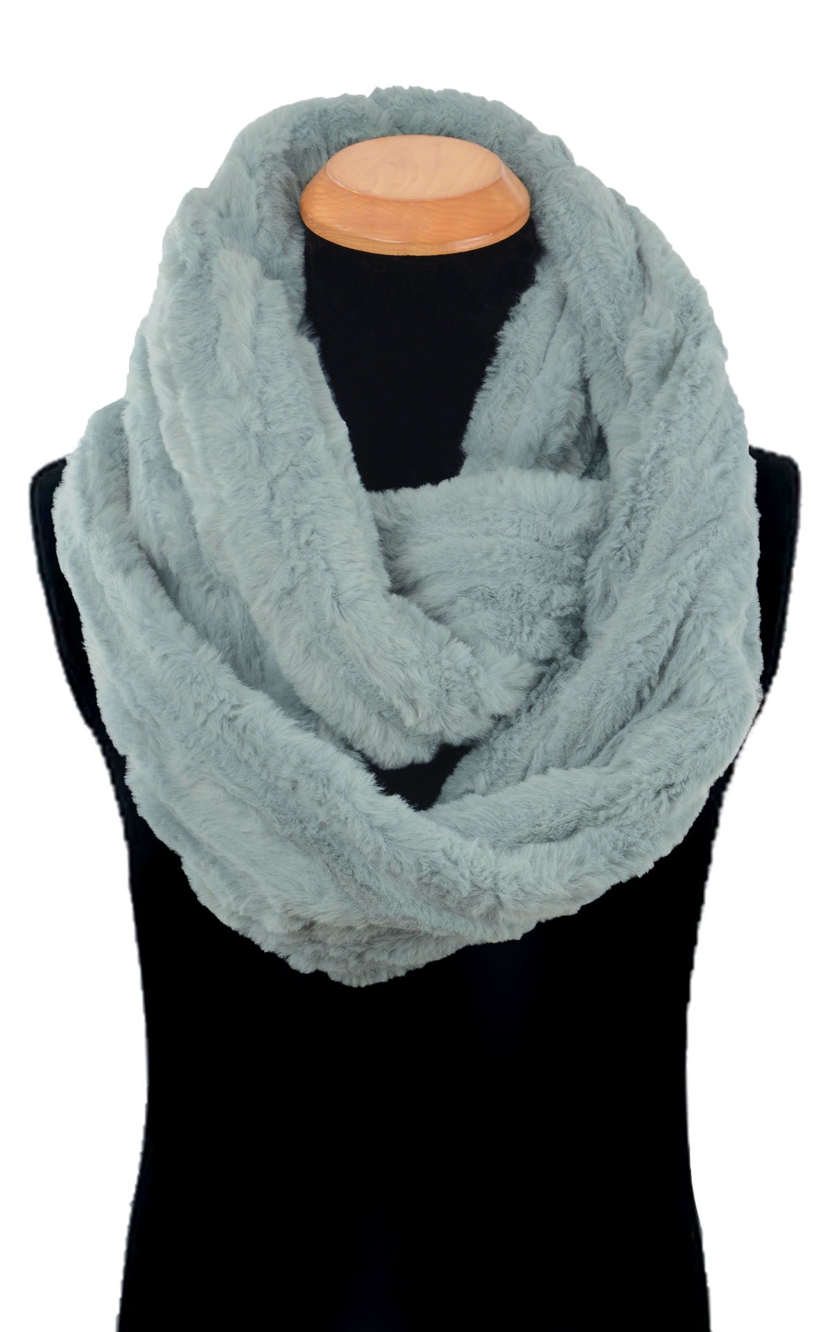 Men&#39;s Infinity Scarf | Cirrus Faux Fur In Blue Mist | Looped Twice | Handmade in Seattle, WA, USA | By Pandemonium