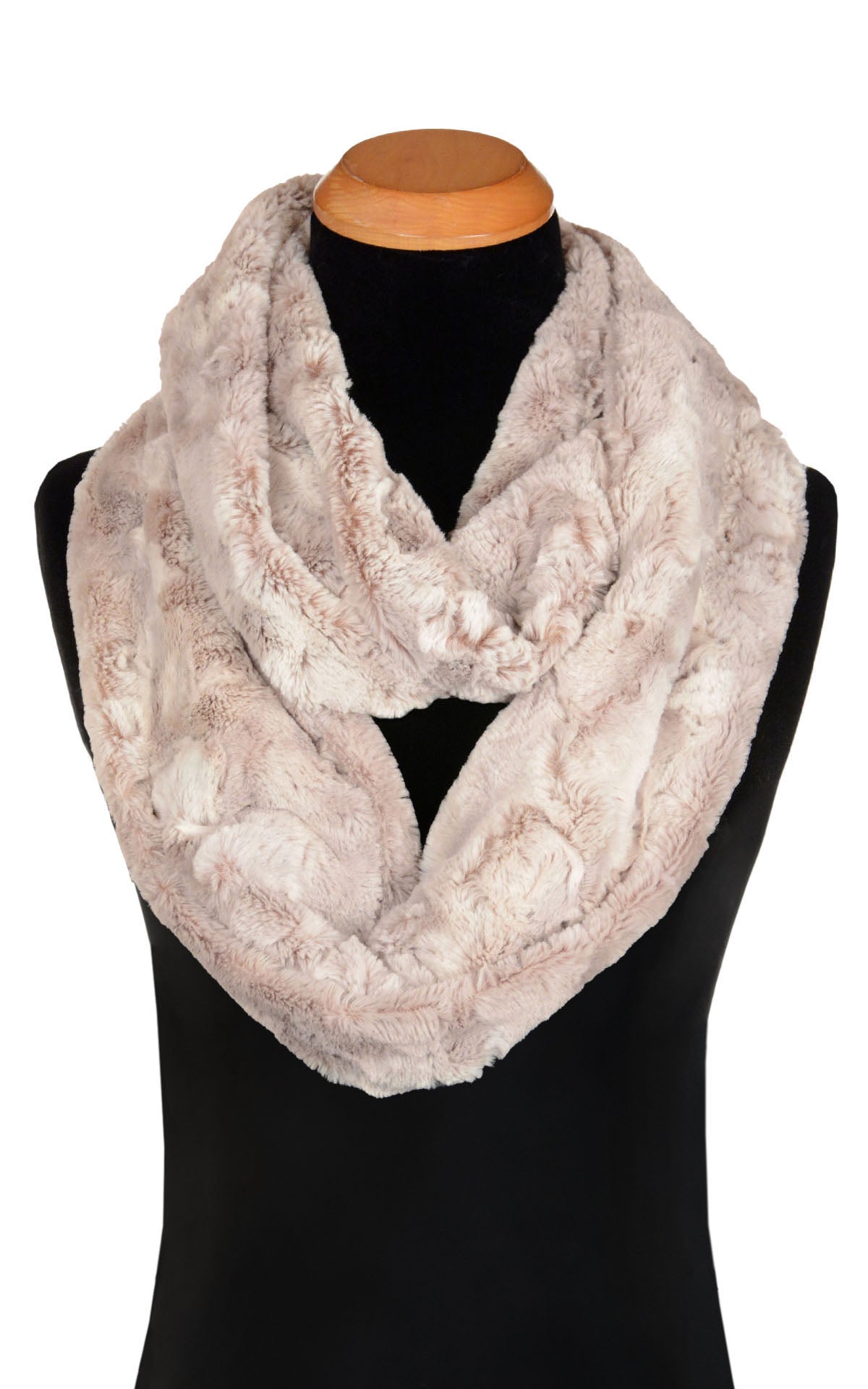 Men's Infinity Scarf in Café Au Lait Luxury Faux Fur. Handmade in Seattle, WA, USA by Pandemonium Seattle.