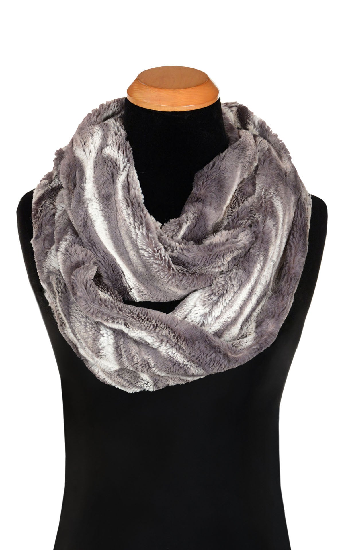 Men's Infinity Scarf in Gray Marble Dune Faux Fur handmade in Seattle, WA USA by Pandemonium Millinery