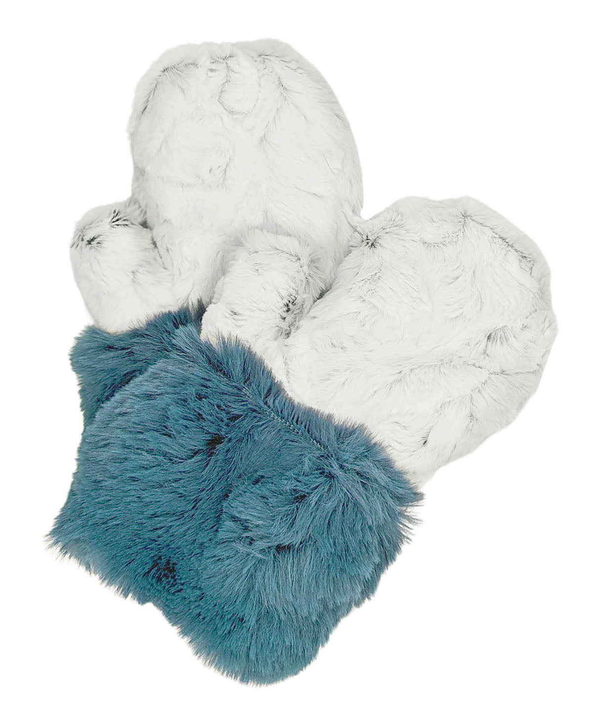 Product shown is our faux fur Mittens with Bluebell cuffs. Bluebell is part of the Enchanted Dreams Collections, a plush, long fake fur. Handmade in Seattle, WA, USA by Pandemonium Seattle.