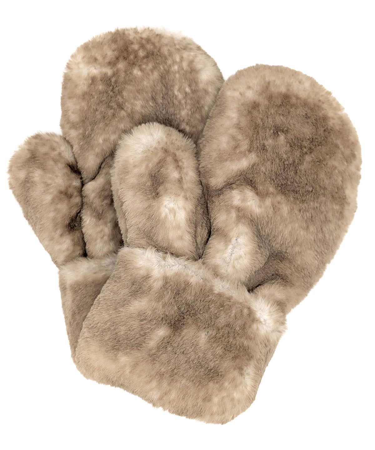 Mittens in Coastal Plush Golden Bluff Faux Fur lined with Cuddly Faux Fur. Made in Seattle, WA, USA by Pandemonium Seattle.