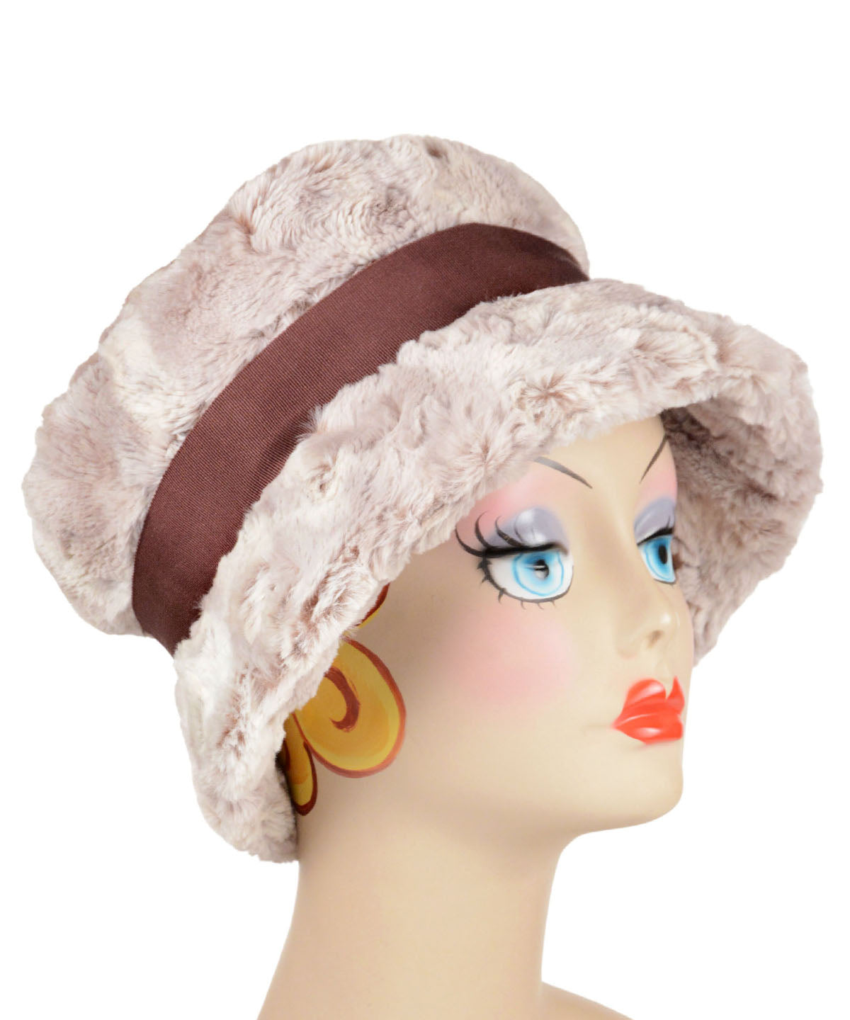 Molly Bucket Style Hat | Café Au Lait Faux Fur | Chocolate Grosgrain Band Only | Handmade by Pandemonium | USA