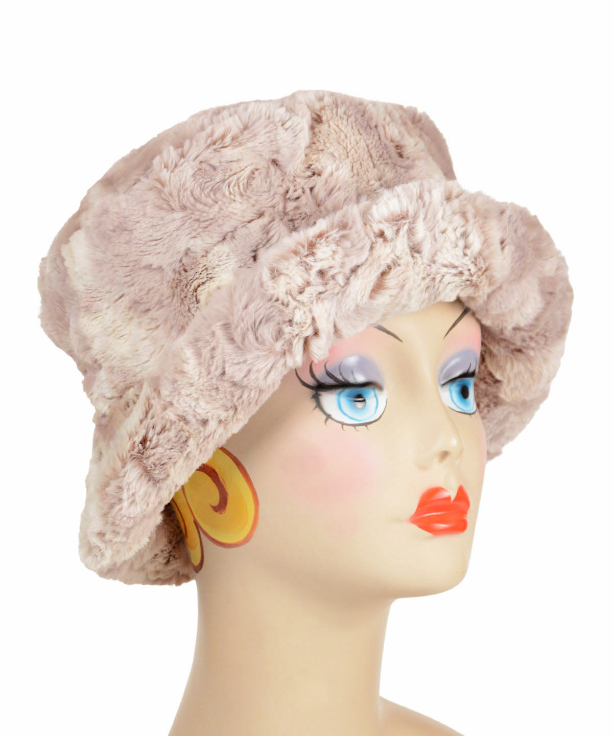 Molly Bucket Hat | Café Au Lait Faux Fur | Shown with Brim Flipped in Front | Handmade by Pandemonium | Seattle WA USA