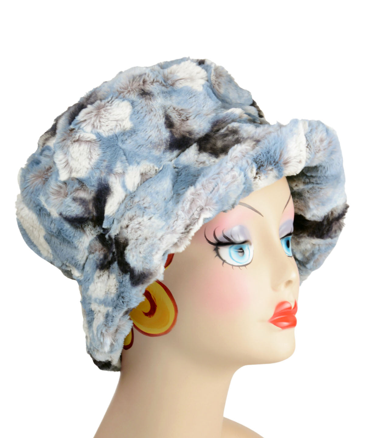 Molly Hat in White Water with brim flipped in front by Pandemonium Millinery. Handmade in Seattle, WA USA.