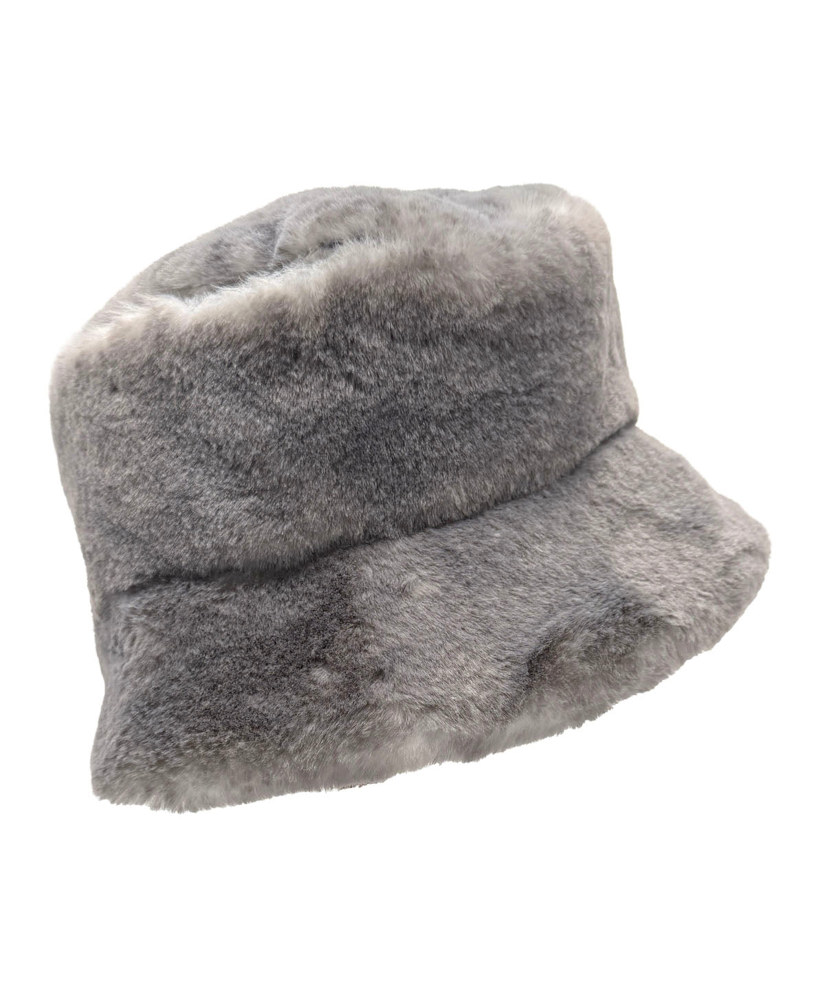 Molly Bucket Hat in Coastal Plush Golden Bluff Faux Fur, shown with the brim turned down. Made in Seattle, WA, USA by Pandemonium Seattle.