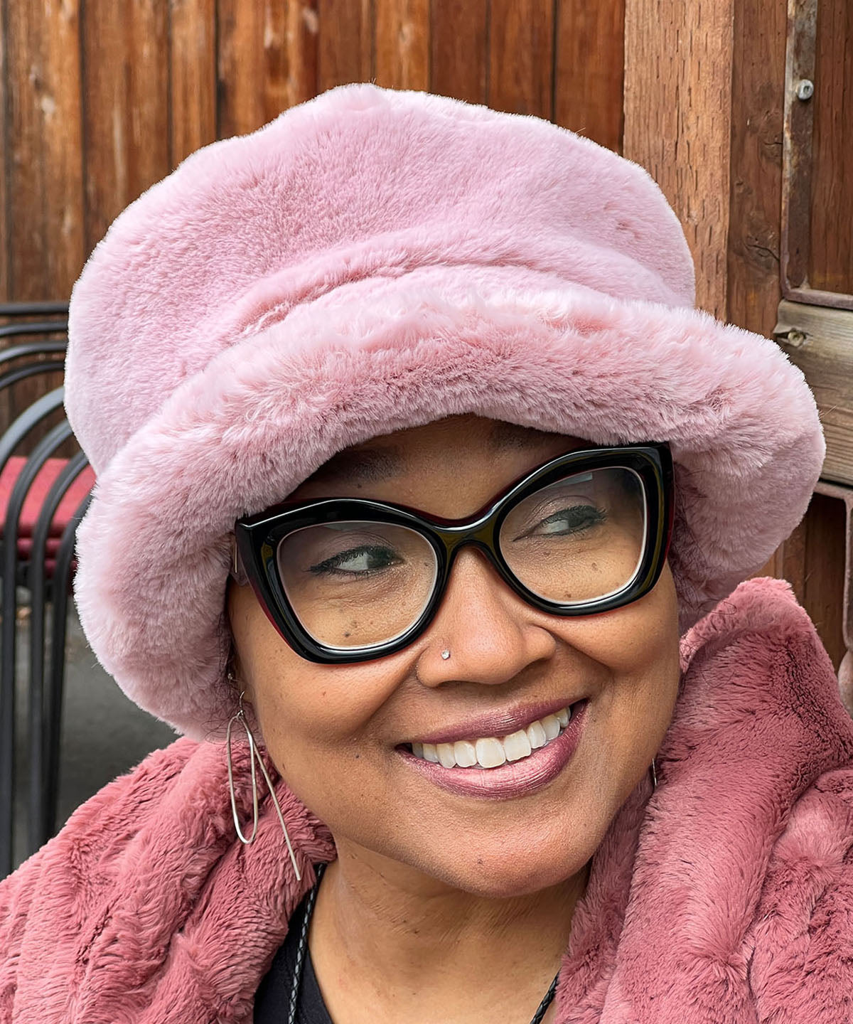 model shot of Molly Bucket hat in Frosted Cedar by Pandemonium Seattle. Handmade in Seattle, WA USA.