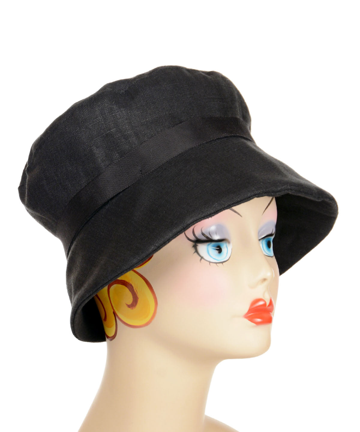 Molly Hat in Linen in Black with Black grosgrain Band by Pandemonium Seattle. Handmade in Seattle, WA USA.