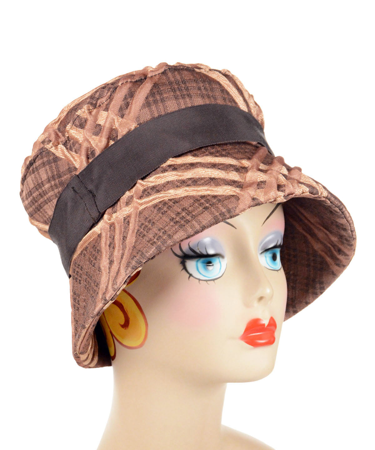 Molly hat in Copper Plaid with Chocolate Grosgrain Band By Pandemonium Seattle. Handmade in America.