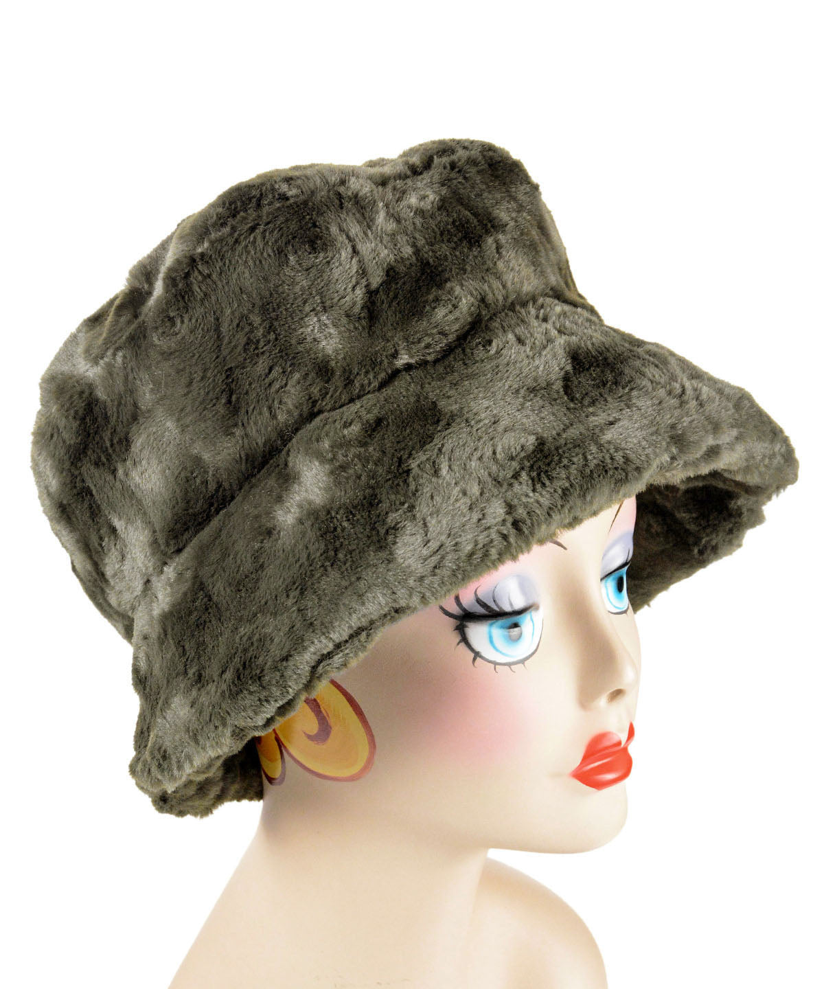 Molly Bucket Hat in Army Green Faux Fur | Handmade in Seattle WA | Pandemonium Millinery