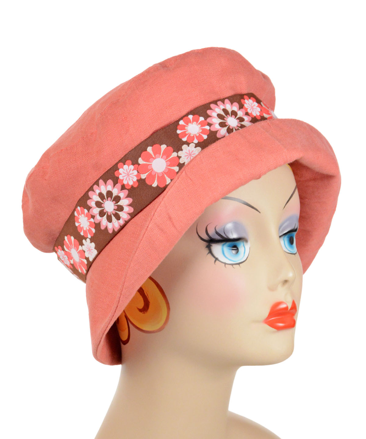 Molly Bucket Hat | Linen in Camelia with Jacquard Floral Band | Handmade USA Pandemonium Millinery