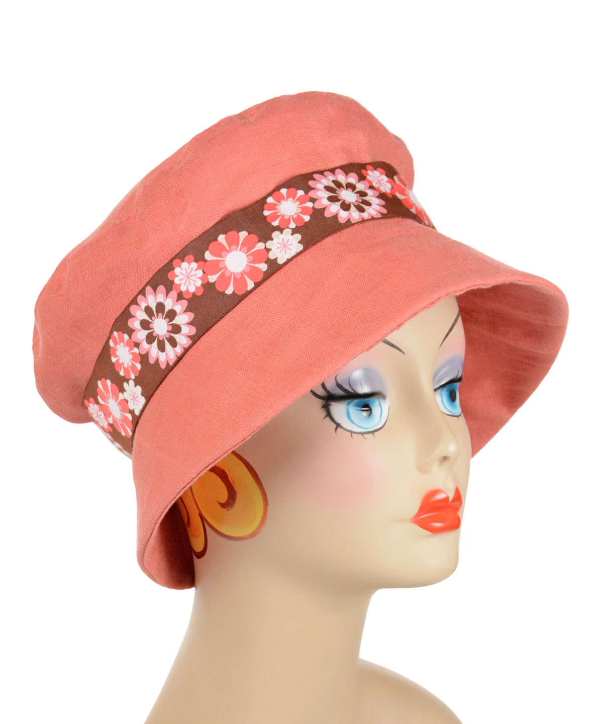 Molly Bucket Hat | Linen in Camelia with Jacquard Floral Band | Handmade USA Pandemonium Millinery
