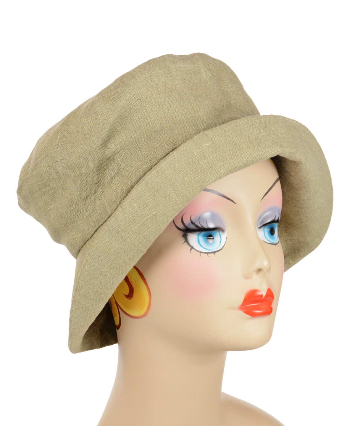 Molly Bucket Style Hat Shetland Linen with  Multi-colored Yellow and Orange Band | Handmade By Pandemonium Millinery | Seattle WA USA